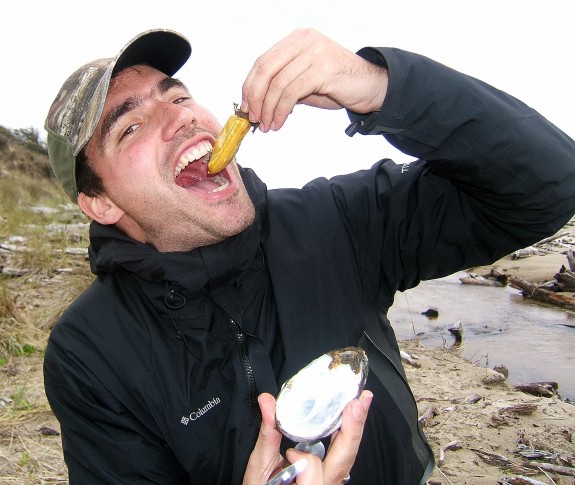 Daan chomping clams, Oregon Mini Camp 