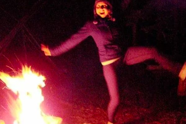 Fire dance. Survival camp for teens.